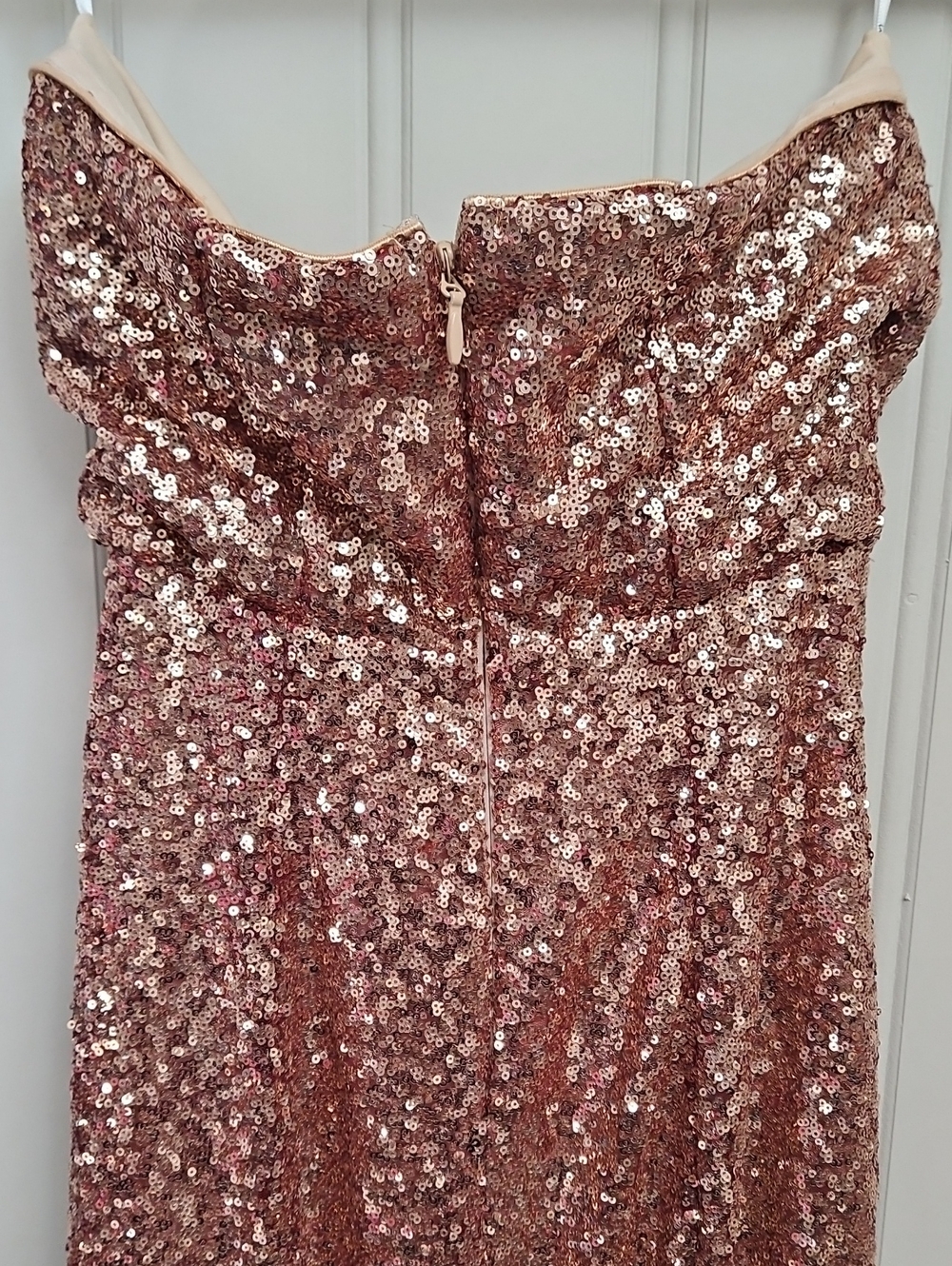 Lulus Burgundy And Rose Gold Ombre Strapless Maxi Dress Sequins Size Medium - Picture 8 of 11